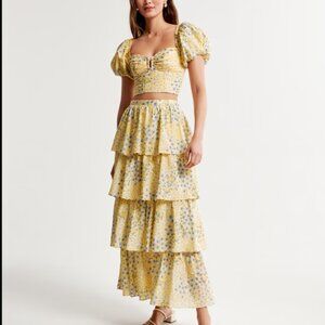 NWT - Matching Set Drama Tiered Maxi Skirt and Puff Sleeve Sweetheart Top